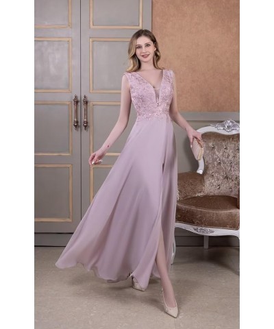 Chiffon Bridesmaid Dresses with Slit V-Neck Mother of Bride Dress Laces Applique Elegant A-line Formal Evening Dresses Dusty ...