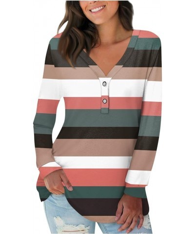 Fall Tops for Women V Neck Long Sleeve Soft T-Shirts Striped/Print Button Down Comfy Casual Blouses 04-khaki $10.76 T-Shirts