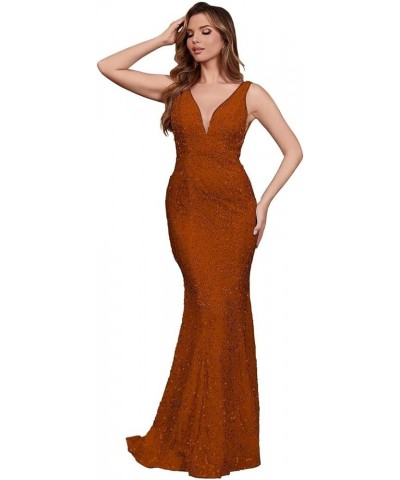 Sparkly Sequin Prom Dresses Long Deep V-Neck Sexy Mermaid Formal Cocktail Dresses for Women Backless Orange $32.99 Dresses