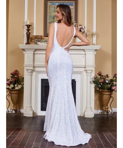 Sparkly Sequin Prom Dresses Long Deep V-Neck Sexy Mermaid Formal Cocktail Dresses for Women Backless Orange $32.99 Dresses