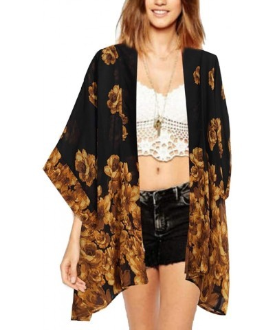 Women's Tops Loose Chiffon Kimono Cardigan Beach Swim Cover up Blouse Black Gold $13.79 Swimsuits