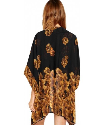 Women's Tops Loose Chiffon Kimono Cardigan Beach Swim Cover up Blouse Black Gold $13.79 Swimsuits