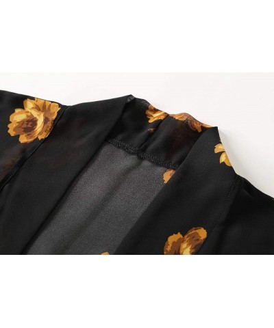 Women's Tops Loose Chiffon Kimono Cardigan Beach Swim Cover up Blouse Black Gold $13.79 Swimsuits