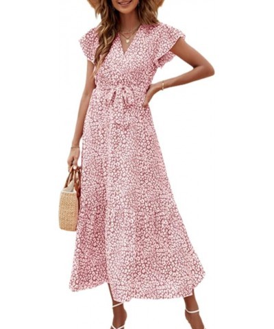 Women's Summer Dress Flowy Chiffon Sleeveless Halter Floral Tied Waist Maxi Dress Flowy Swing Pleated Sundress Z02 Pink $12.1...