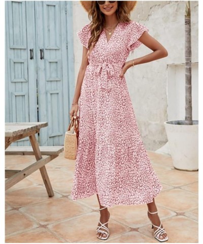 Women's Summer Dress Flowy Chiffon Sleeveless Halter Floral Tied Waist Maxi Dress Flowy Swing Pleated Sundress Z02 Pink $12.1...