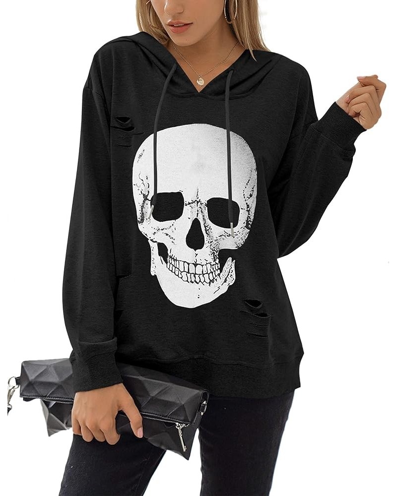 Women's Crewneck Sweatshirt Skull Graphic T Shirts Long Sleeve Top Pullover Oversized Sweaters Black Hoodie $10.99 Hoodies & ...