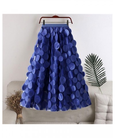 Tulle Skirts for Women Midi Length Polka Dot Fall Skirt Elegant High Waist Cocktail Party Wedding a Line Midi Skirts Blue $12...