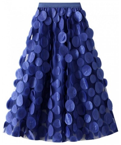 Tulle Skirts for Women Midi Length Polka Dot Fall Skirt Elegant High Waist Cocktail Party Wedding a Line Midi Skirts Blue $12...