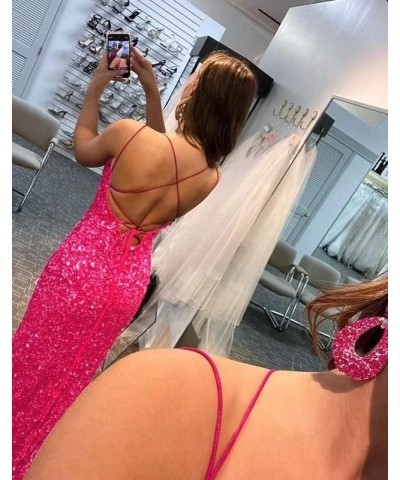 Spaghetti Straps Sequin Prom Dresses for Women Long Mermaid Formal Gowns Sparkly Evening Dresses with Slit Navy $40.48 Dresses