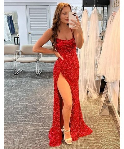 Spaghetti Straps Sequin Prom Dresses for Women Long Mermaid Formal Gowns Sparkly Evening Dresses with Slit Navy $40.48 Dresses