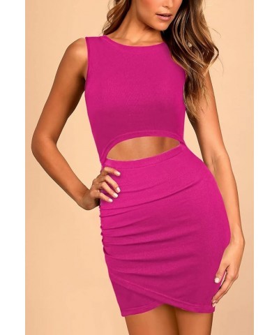 Color Block Sleeveless Crewneck Wrap Ruched Dresses Outfit for Women Sexy Night Out Date Skinny Elegant Cut Out Mini Short Sh...