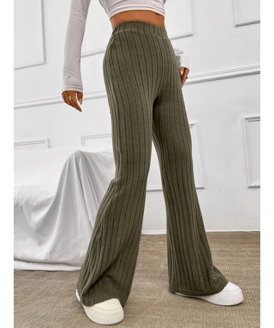 Women's Casual Striped High Waisted Flare Pants Long Bell Bottom Trousers Army Green $15.04 Pants