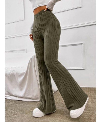 Women's Casual Striped High Waisted Flare Pants Long Bell Bottom Trousers Army Green $15.04 Pants