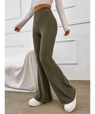 Women's Casual Striped High Waisted Flare Pants Long Bell Bottom Trousers Army Green $15.04 Pants