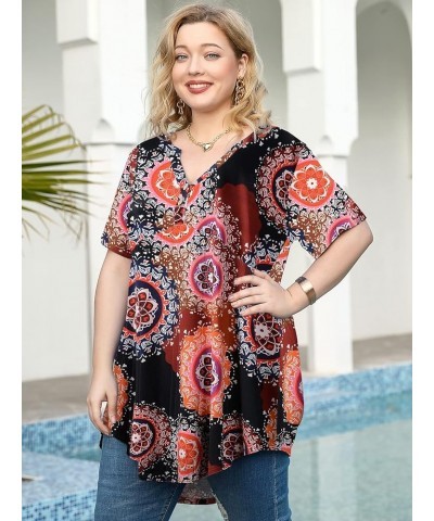 Peplum Tops For Womens V Neck T-shirts Short Sleeve Henley Shirts Plus Size Tunic Tops To Wear With Leggings Flower24 $10.50 ...