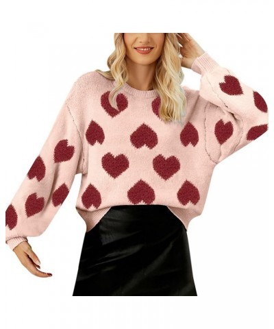 Valentine Heart Sweater for Women Valentine's Day Love Graphic Long Sleeve Pullover Tops Knitted Pullover Sweaters Pink-3 $11...