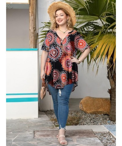 Peplum Tops For Womens V Neck T-shirts Short Sleeve Henley Shirts Plus Size Tunic Tops To Wear With Leggings Flower24 $10.50 ...