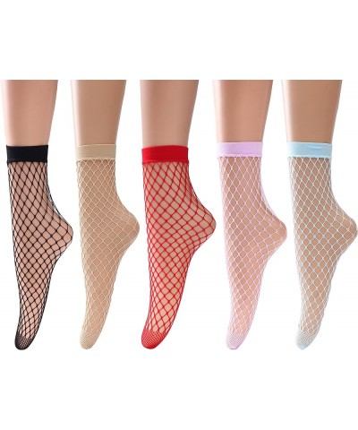 Women's Fishnet Socks Ankle Dress Hollow Out Socks High Nylons Multi Colors 5 Pairs 5 Pack(black,nature,red,purple,blue) $8.5...