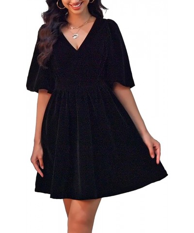 Velvet Dress for Women V Neck Short Puff Sleeves Party Mini Dresses for Wedding Guest Homecoming Cocktail Festival Black $21....