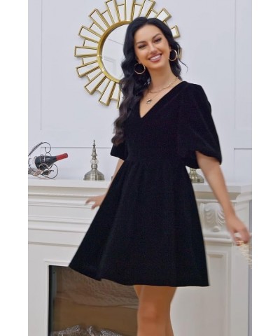 Velvet Dress for Women V Neck Short Puff Sleeves Party Mini Dresses for Wedding Guest Homecoming Cocktail Festival Black $21....