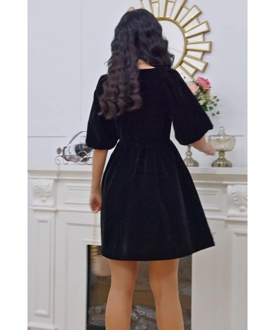 Velvet Dress for Women V Neck Short Puff Sleeves Party Mini Dresses for Wedding Guest Homecoming Cocktail Festival Black $21....