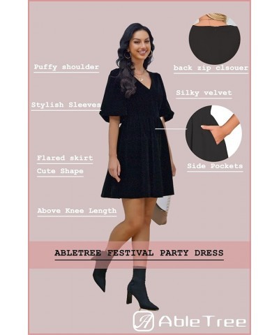 Velvet Dress for Women V Neck Short Puff Sleeves Party Mini Dresses for Wedding Guest Homecoming Cocktail Festival Black $21....