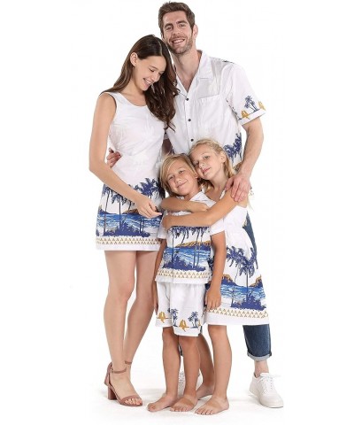 Matchable Family Hawaiian Luau Men Women Girl Boy Clothes in Diamond Head Palms Beach White Big Girl Girl Elastic Strap $17.4...