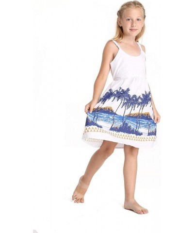 Matchable Family Hawaiian Luau Men Women Girl Boy Clothes in Diamond Head Palms Beach White Big Girl Girl Elastic Strap $17.4...