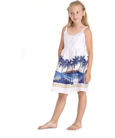 Matchable Family Hawaiian Luau Men Women Girl Boy Clothes in Diamond Head Palms Beach White Big Girl Girl Elastic Strap $17.4...