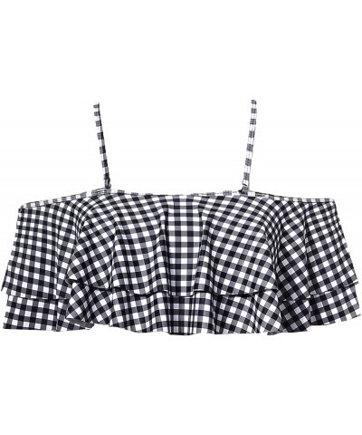 Ruffle Bikini Top Off Shoulder Swim Top Flounce Swimsuit Top for Women Checkered Pattern $13.86 Swimsuits