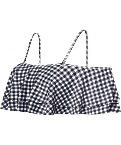 Ruffle Bikini Top Off Shoulder Swim Top Flounce Swimsuit Top for Women Checkered Pattern $13.86 Swimsuits