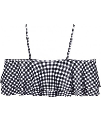 Ruffle Bikini Top Off Shoulder Swim Top Flounce Swimsuit Top for Women Checkered Pattern $13.86 Swimsuits