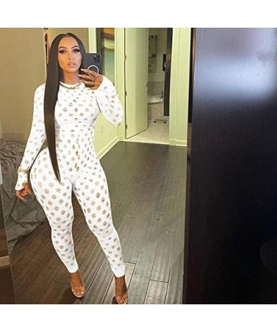 Sexy Club Outfits for Women One Piece Jumpsuits Long Sleeve Bodysuits Bodycon Leggings Pants Suits White $23.36 Jumpsuits