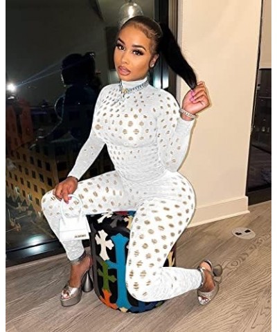 Sexy Club Outfits for Women One Piece Jumpsuits Long Sleeve Bodysuits Bodycon Leggings Pants Suits White $23.36 Jumpsuits