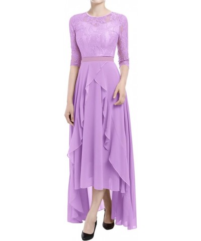 Women's Floral Lace Long Bridesmaid Dress Maxi Formal Wedding Party 3/4 Sleeves V-Neck Retro Evening Dance Gown Light Purple ...