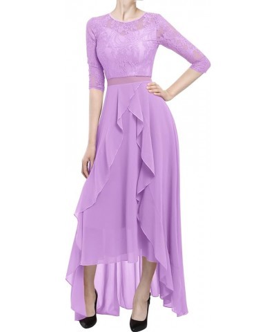 Women's Floral Lace Long Bridesmaid Dress Maxi Formal Wedding Party 3/4 Sleeves V-Neck Retro Evening Dance Gown Light Purple ...