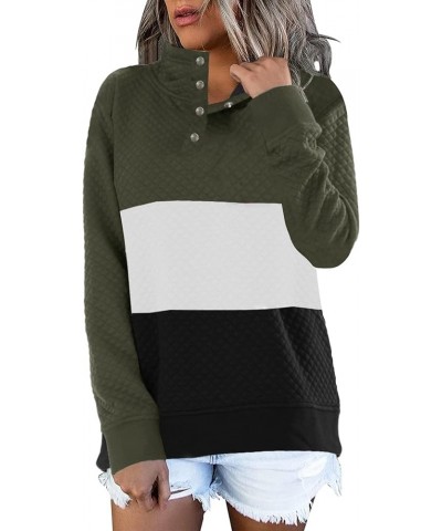 Women's Button Neck Quilted Pullover Sweatshirts Patchwork Elbow Patches Tops Outwear Pj Army $11.31 Hoodies & Sweatshirts