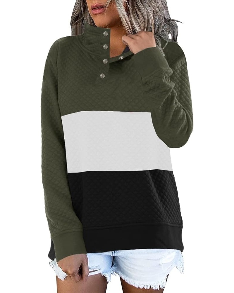 Women's Button Neck Quilted Pullover Sweatshirts Patchwork Elbow Patches Tops Outwear Pj Army $11.31 Hoodies & Sweatshirts