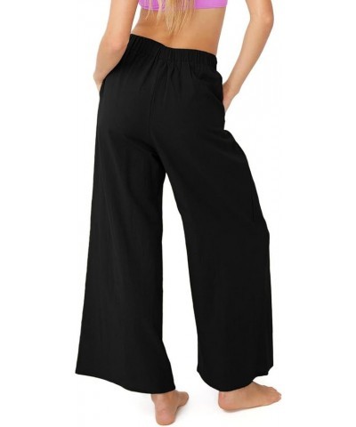 Women's Casual Elastic High Waist Wide Leg Long Pants Trousers with Pockets Black $8.24 Pants