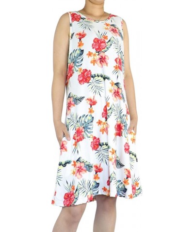 Women's Summer Beach Dress Floral Casual Boho Sleeveless Sling Midi Swing Sundress with Pockets White Hawaiian Flowers $7.74 ...