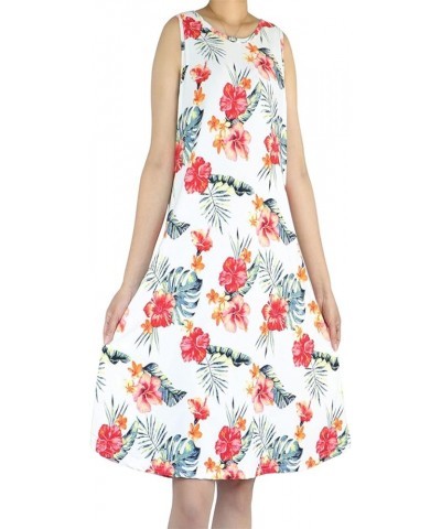 Women's Summer Beach Dress Floral Casual Boho Sleeveless Sling Midi Swing Sundress with Pockets White Hawaiian Flowers $7.74 ...