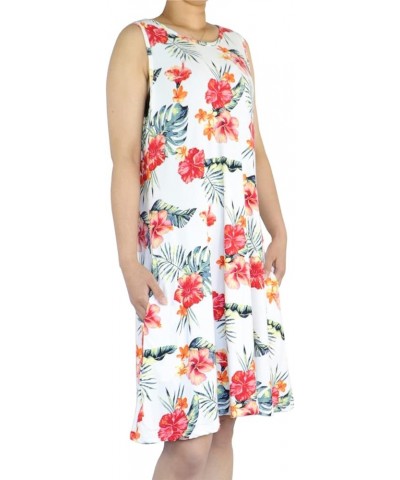 Women's Summer Beach Dress Floral Casual Boho Sleeveless Sling Midi Swing Sundress with Pockets White Hawaiian Flowers $7.74 ...