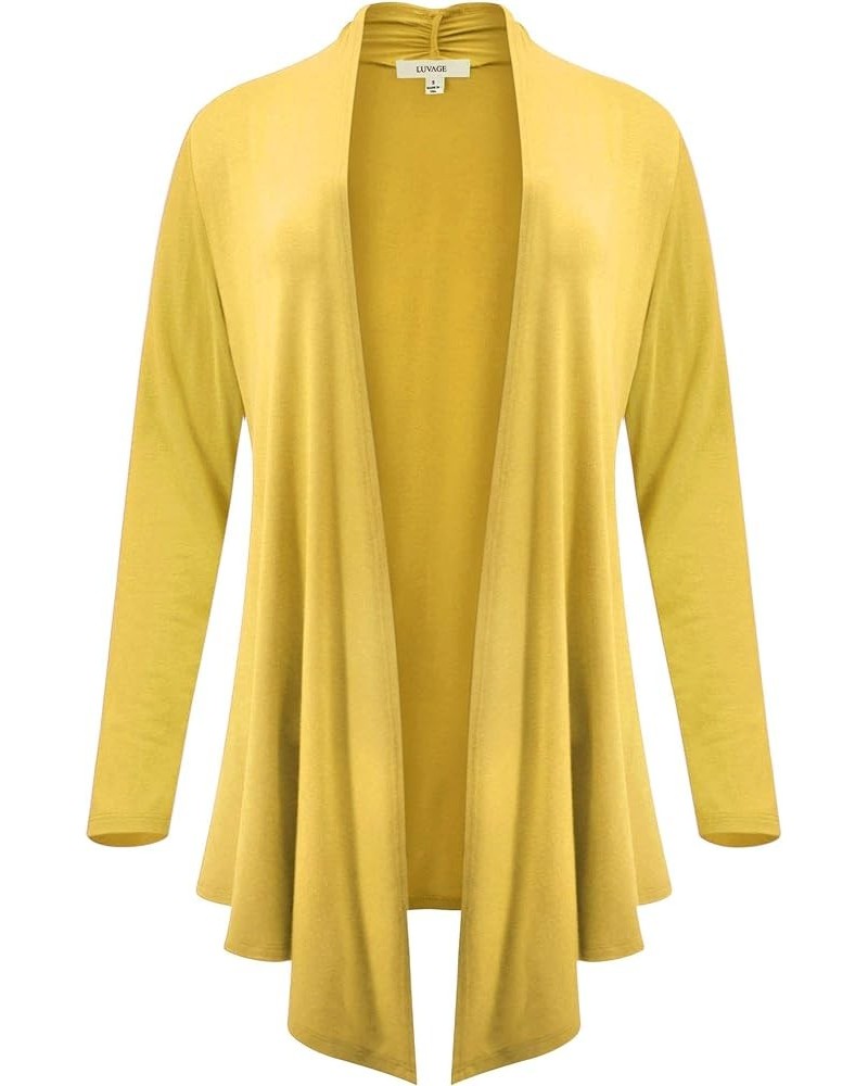 Womens Long Sleeve Draped Open Front Asymmetrical Cardigan Lemon $19.28 Sweaters