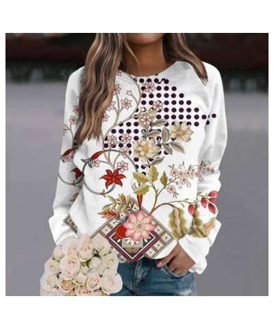 Cute Tops For Women Dressy Casual Winter Shirts Long Sleeve Blouses Floral Print Ladies Sweatshirts Crewneck Clothes Ae779-wh...