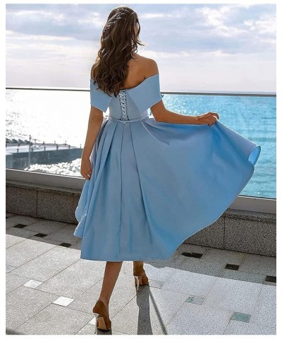 Women's Off The Shoulder Short A-line Homecoming Dress Satin Bridesmaid Prom Gown with Pockets Grape $39.87 Dresses