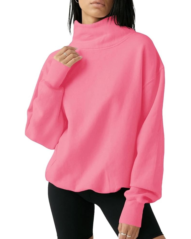 Women's Oversized Turtleneck Sweatshirt Long Sleeve Pullover Casual Tops Pink $22.54 Hoodies & Sweatshirts