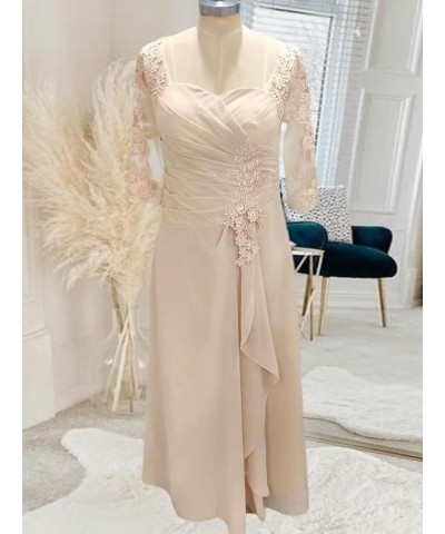 Lace Appliques Mother of The Bride Dresses for Wedding V-Neck Half Sleeve Long Chiffon Formal Party Gown Gold $37.18 Dresses