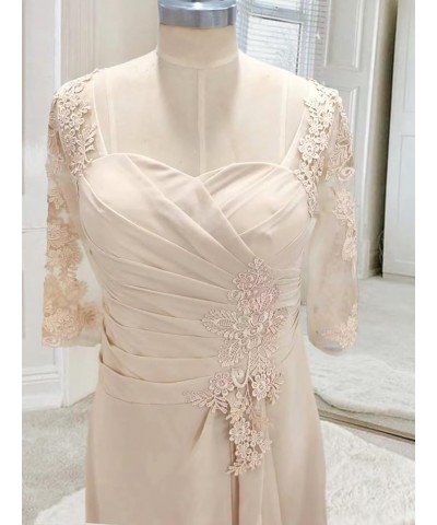 Lace Appliques Mother of The Bride Dresses for Wedding V-Neck Half Sleeve Long Chiffon Formal Party Gown Gold $37.18 Dresses