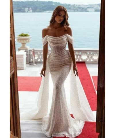 Sparkly Mermaid Prom Dresses for Women Sequin Off The Shoulder Detachable Train Evening Dresses Long Ball Gown Green $35.70 D...