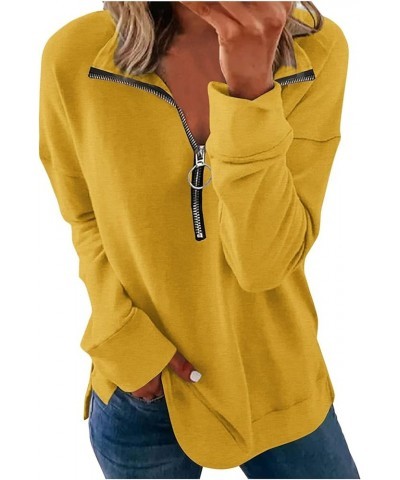 Women Solid Basic Pullover Tops Fall Fashion Quarter Zip Sweatshirts Loose Long Sleeve Pullovers Comfy Daily Tops 2-yellow $9...